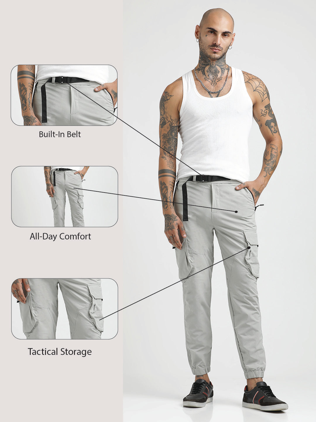 Cargo Joggers with Multi-Pocket Design Lt grey