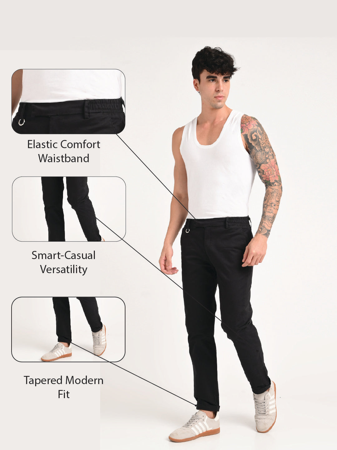 Stretch Trousers with Utility Pockets Black