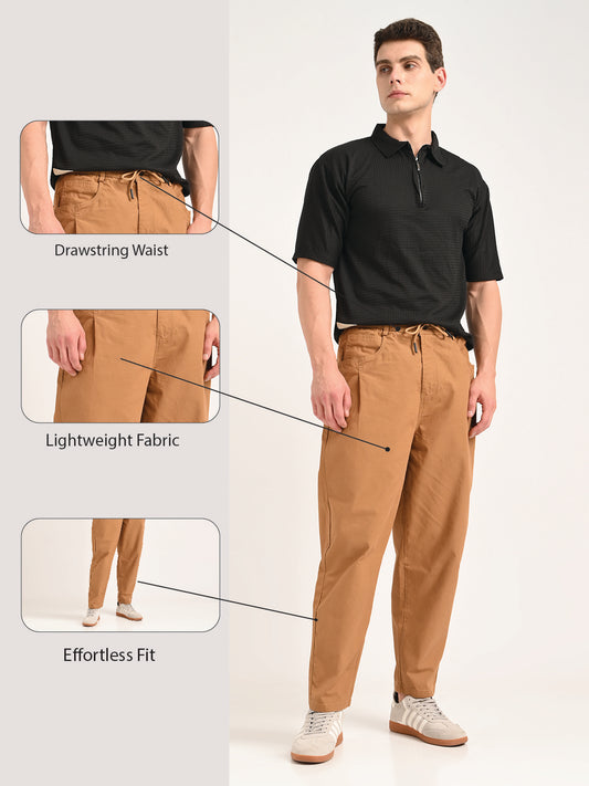Relaxed Cotton Trousers with Drawcord Khaki