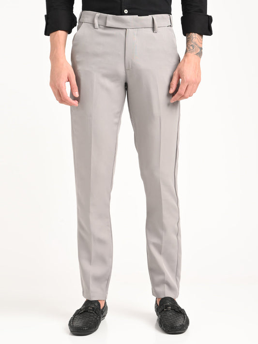 Textured Polyester Trousers Grey