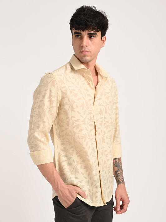 Slim Fit Nylon Burnout Shirt Beige