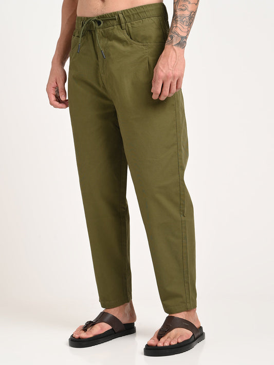 Relaxed Cotton Trousers with Drawcord Green