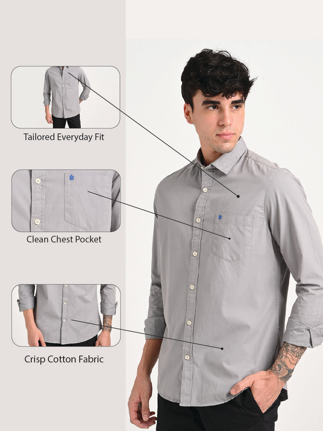 Grey Cotton Shirt for Men
