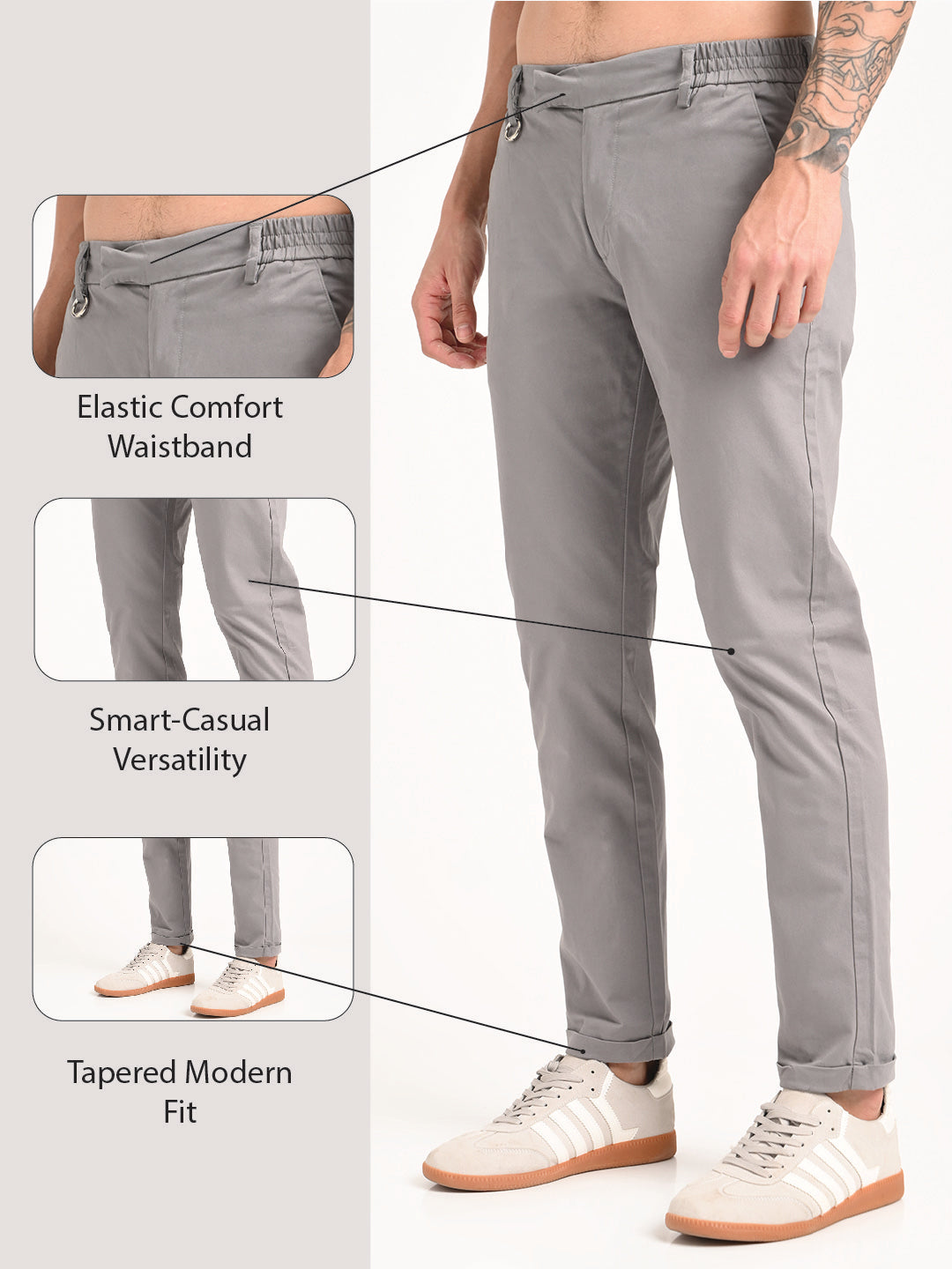 Stretch Trousers with Utility Pockets Grey