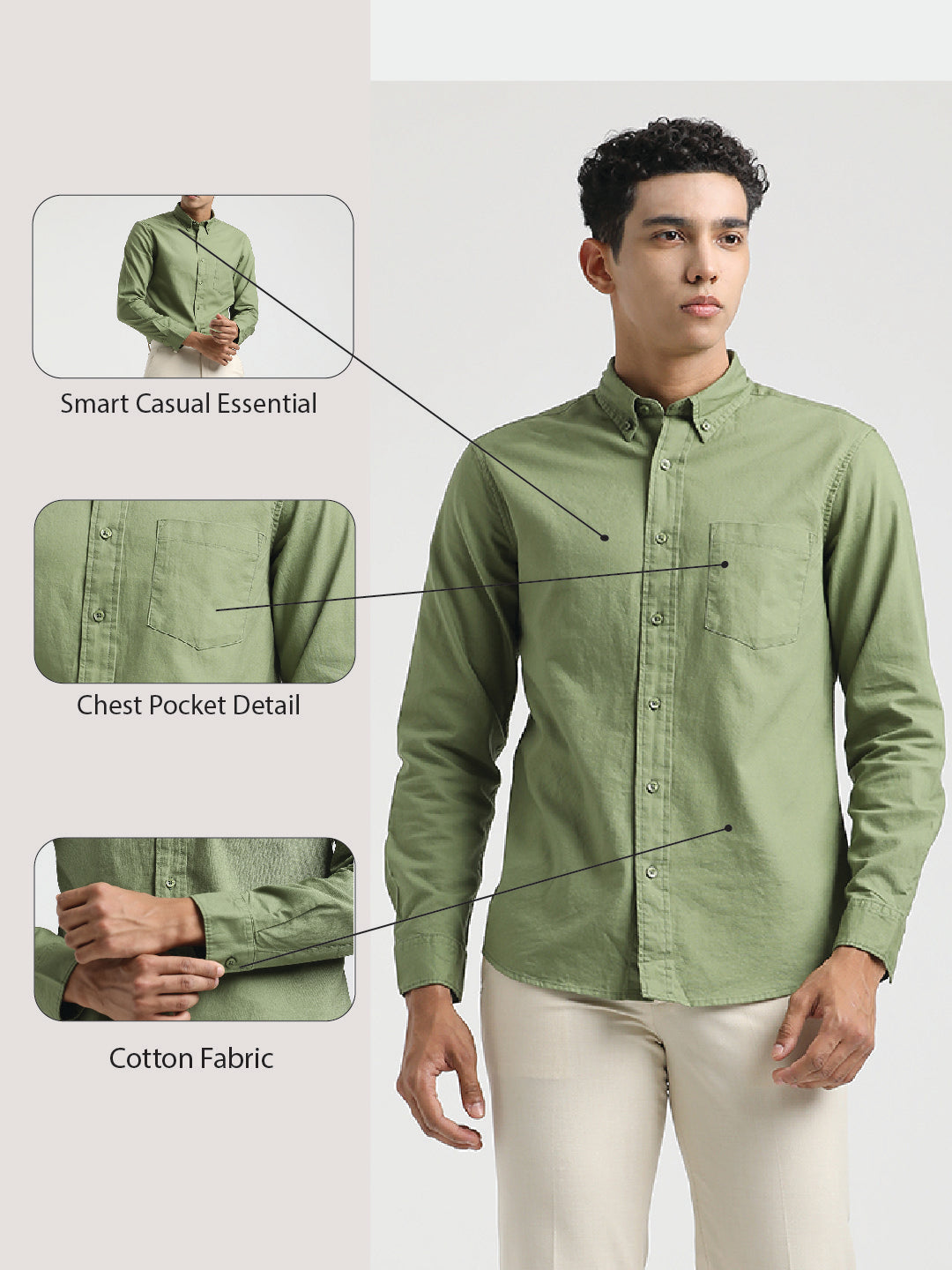 Oxford Cotton Shirt with Button-Down Collar Green