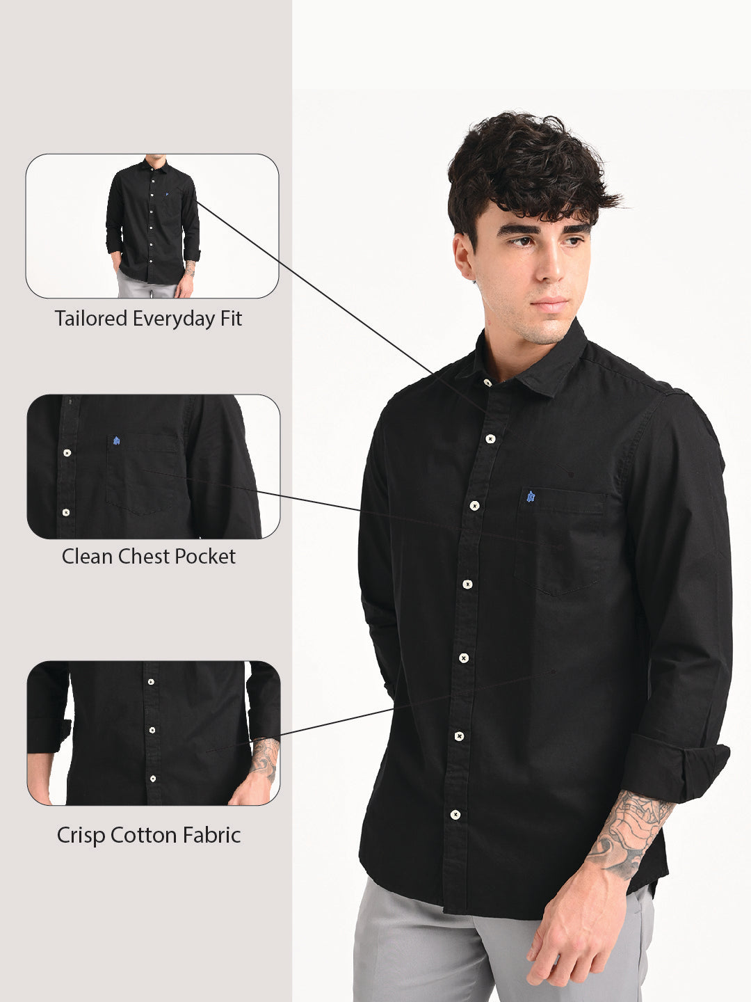 Cotton Shirt with Chest Pocket Black