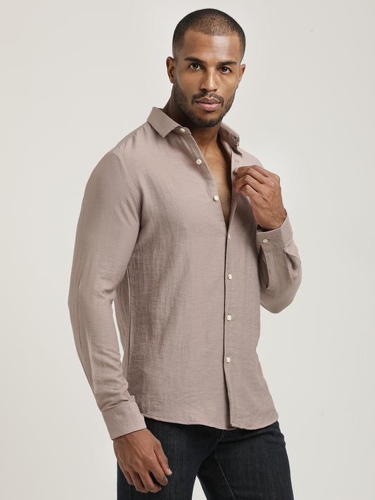 Slim Fit Nylon Shirt with Linen Look Grey