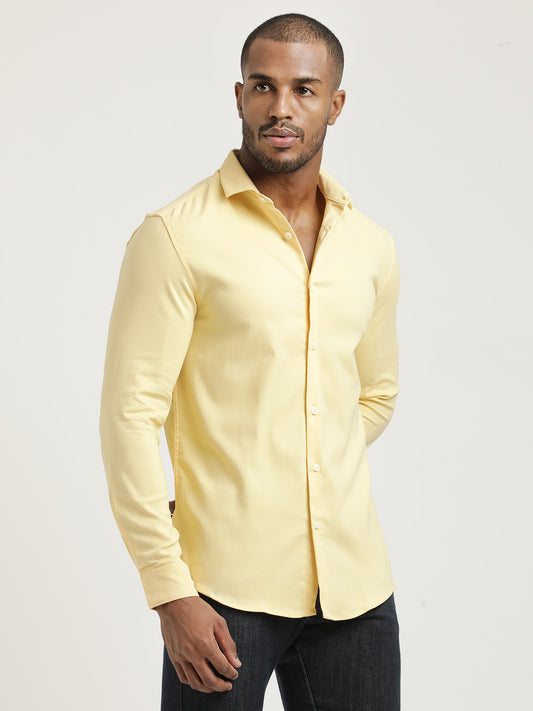 Slim Fit Cotton-Poly Lycra Blend Shirt Yellow