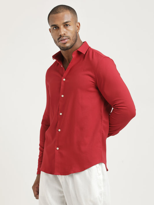 Slim Fit Cotton-Poly Lycra Blend Shirt Red