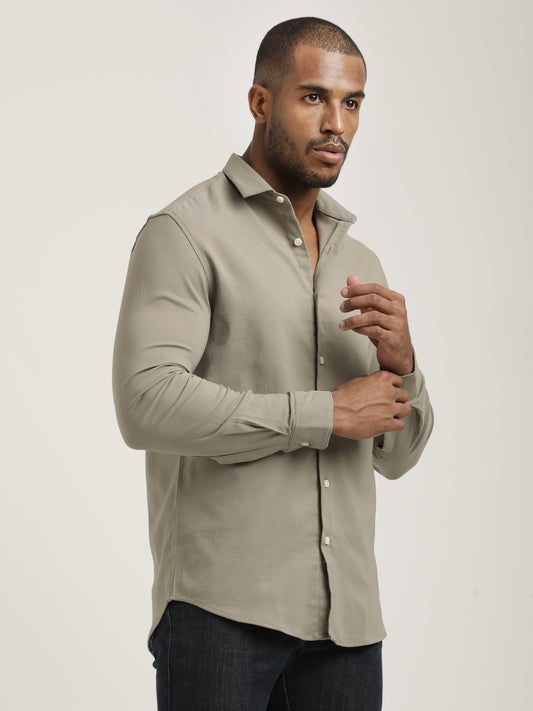 Slim Fit Cotton-Poly Lycra Blend Shirt Grey