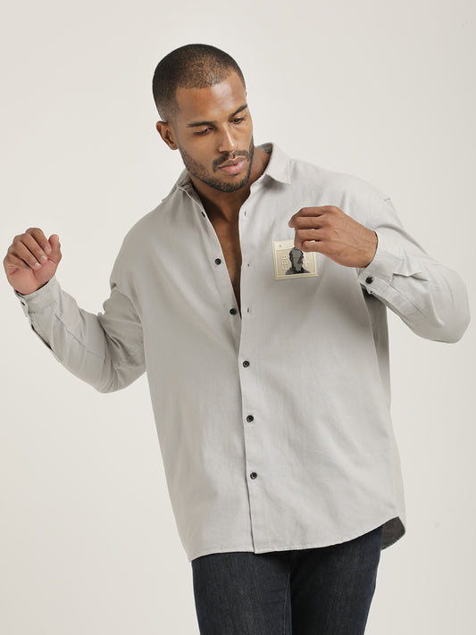 Slim Fit Cotton Shirt with Graphic Stickers Off White