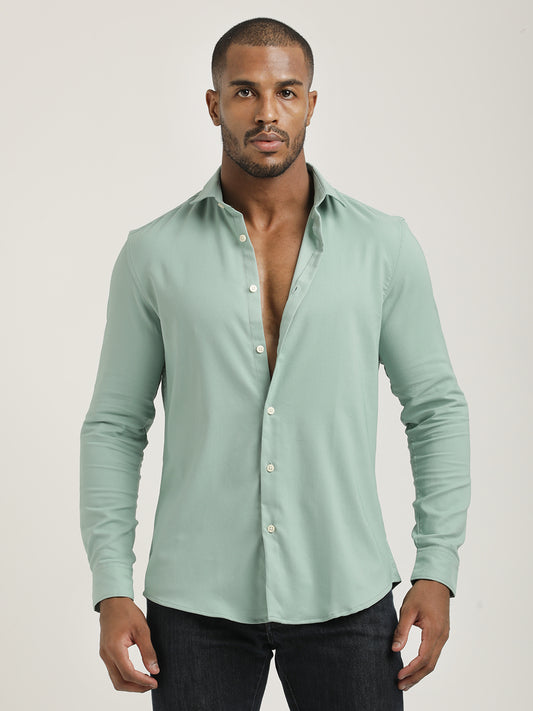 Slim Fit Cotton-Poly Lycra Blend Shirt Green