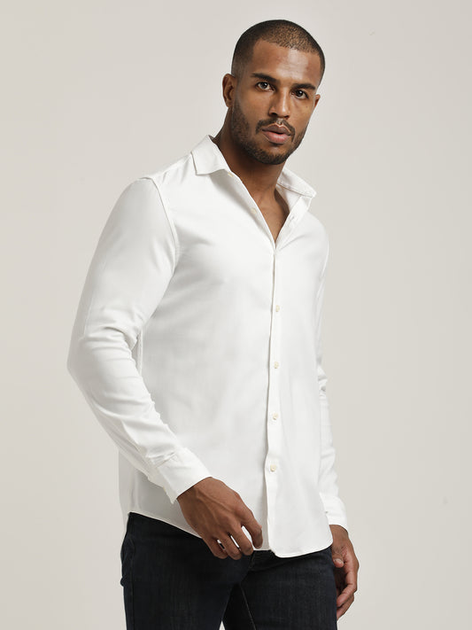 Slim Fit Cotton-Poly Lycra Blend Shirt White