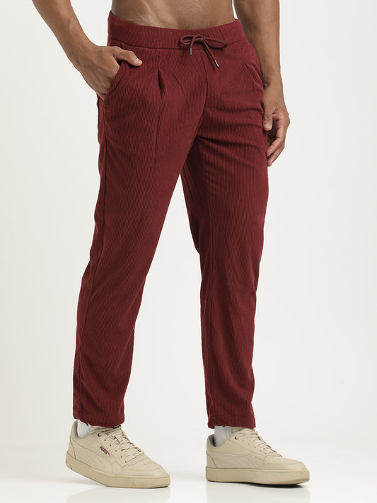 Comfort Fit Corduroy Trousers with Multhi Pockets Maroon