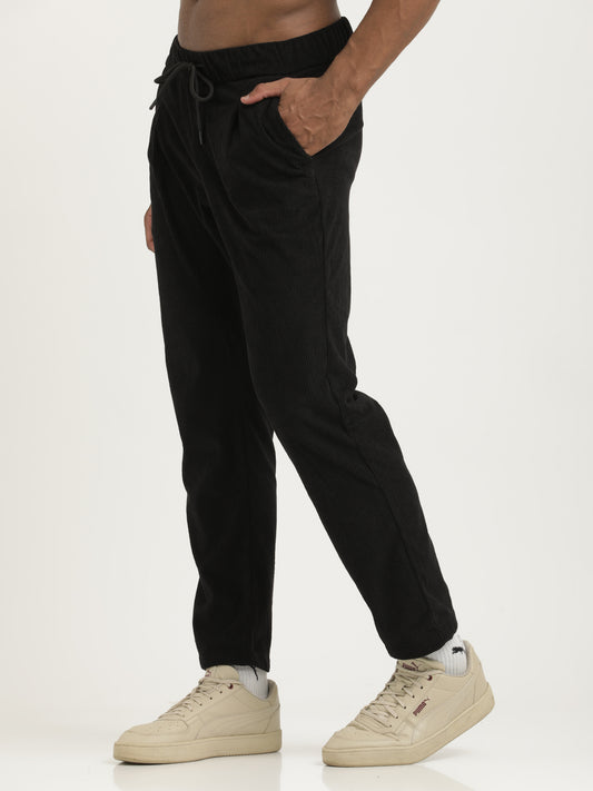 Comfort Fit Corduroy Trousers with Multhi Pockets Black