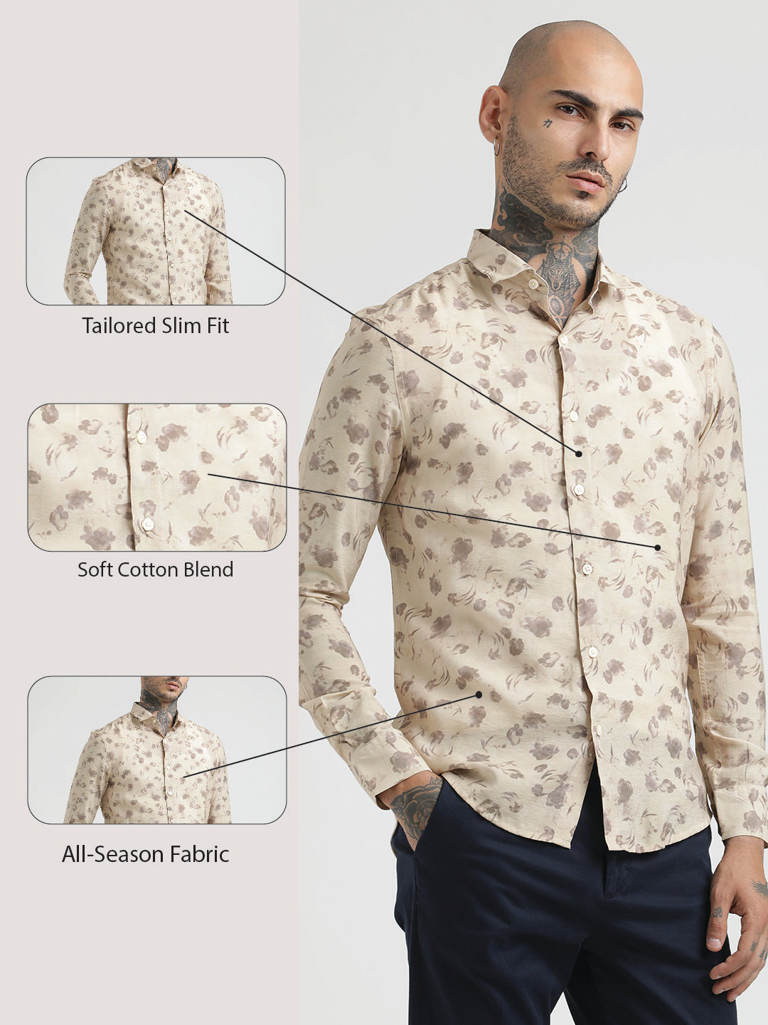Slim Fit Nylon Shirt Beige
