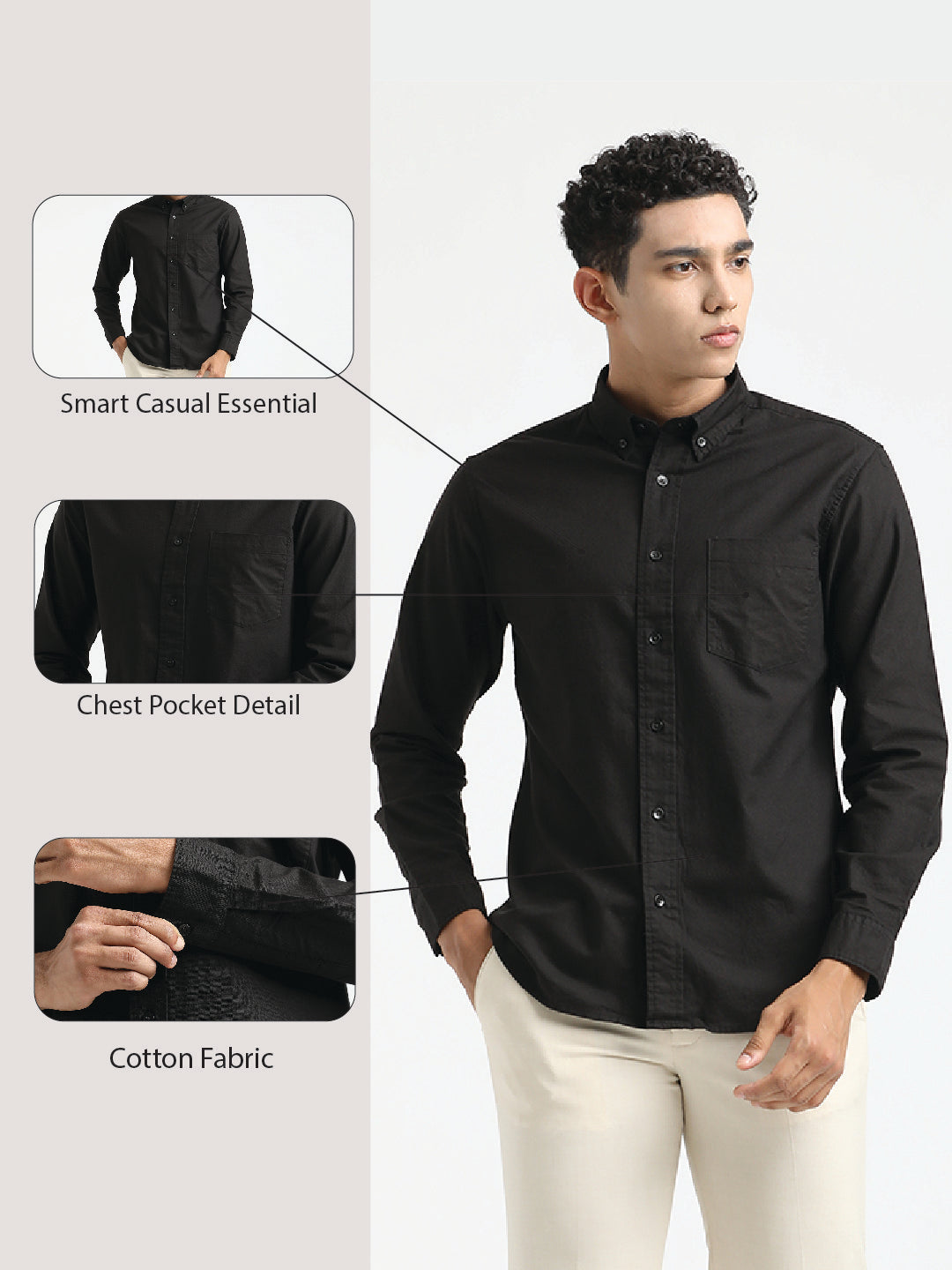 Oxford Cotton Shirt with Button-Down Collar Black