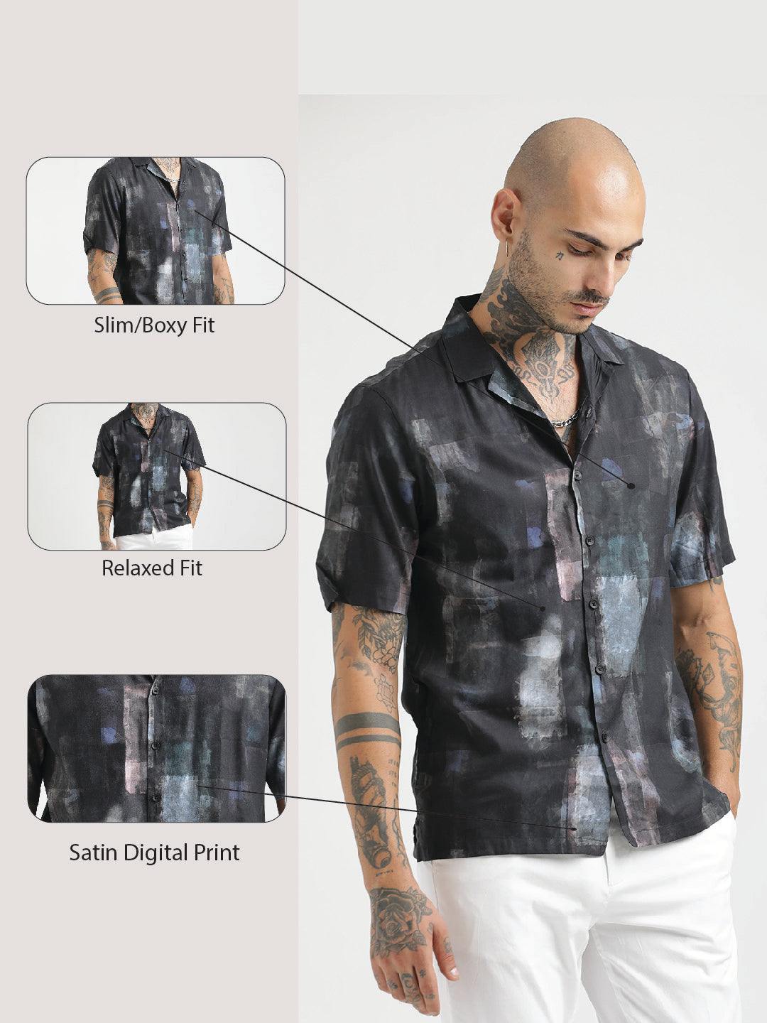 Printed Cotton Satin Shirt Black