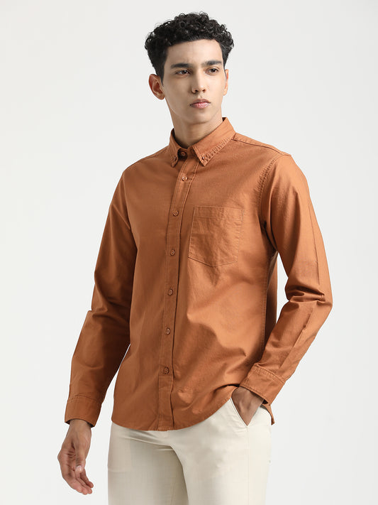 Oxford Cotton Shirt with Button-Down Collar Brown