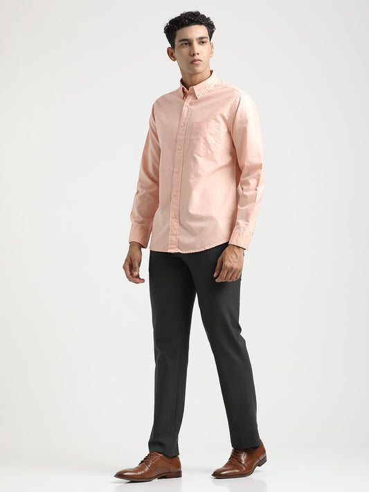 Oxford Cotton Shirt with Button-Down Collar Peach