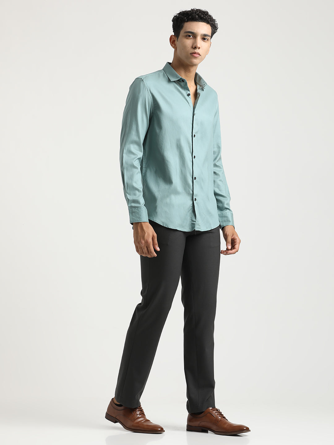 Textured Cotton Shirt with Dobby Weave Green