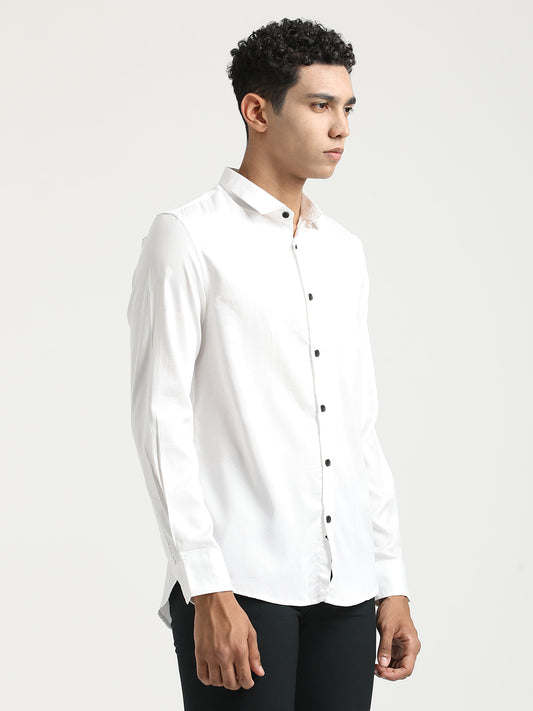 Textured Cotton Shirt with Dobby Weave White