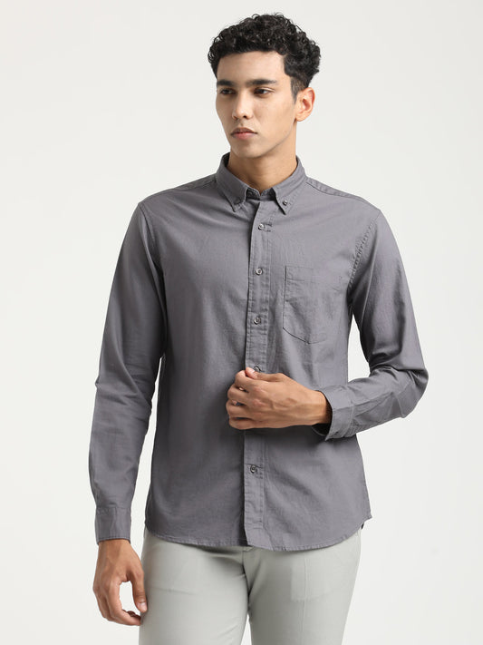 Oxford Cotton Shirt with Button-Down Collar Grey