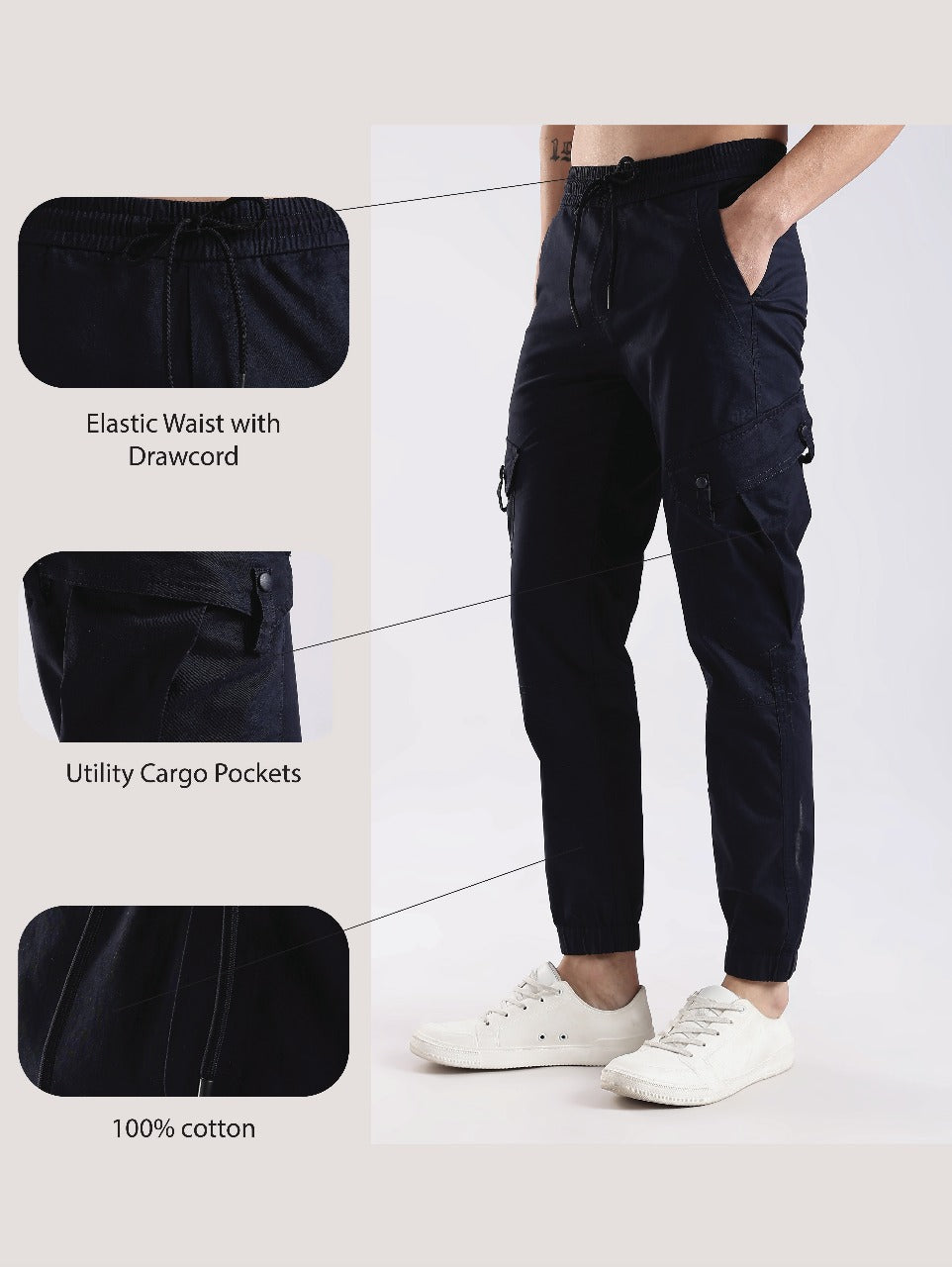 100% Cotton Slim Fit Cargo Pants Navy