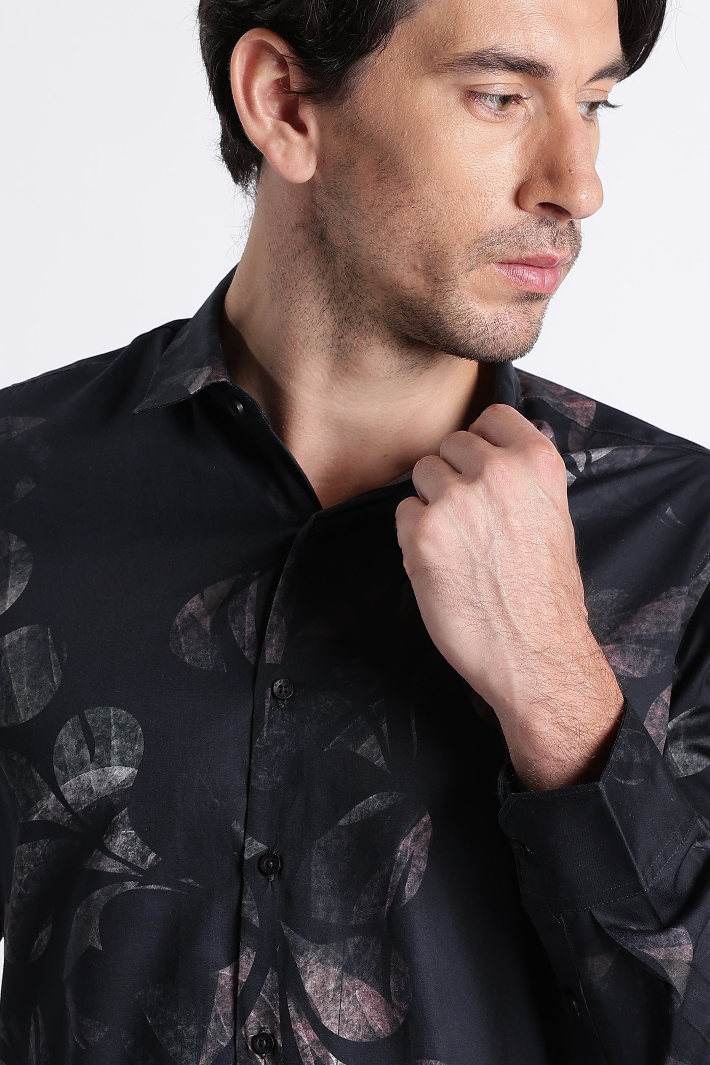 Floral Digital Print Shirt Grey Black