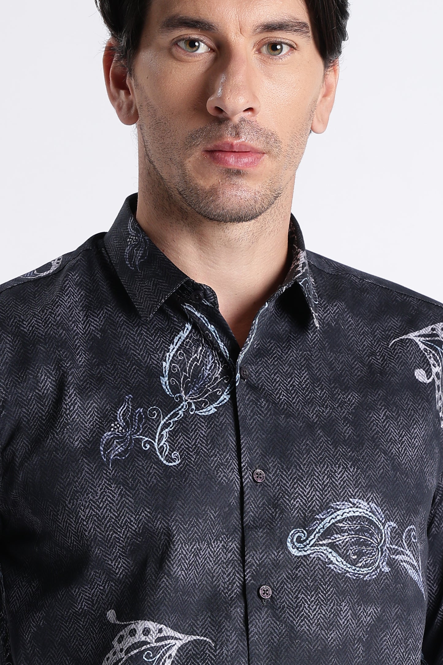 Floral Digital Print Shirt Navy Black