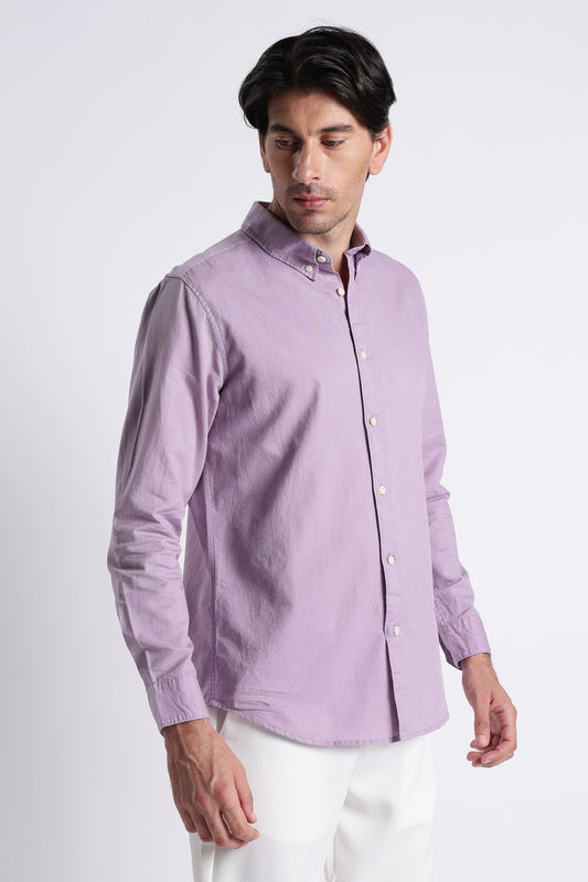 Premium Cotton Linen Slim Fit Solid Shirt Lavender