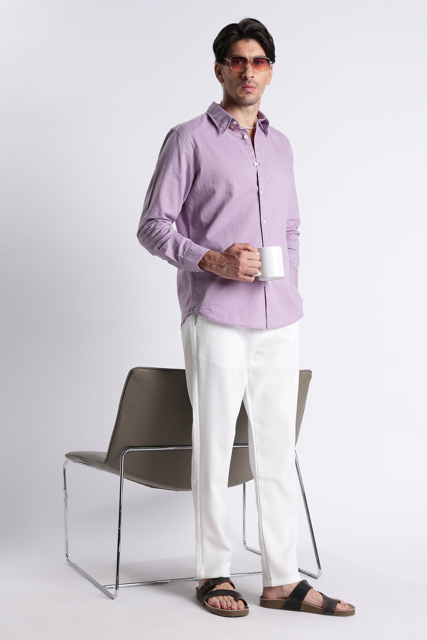 Premium Cotton Linen Slim Fit Solid Shirt Lavender