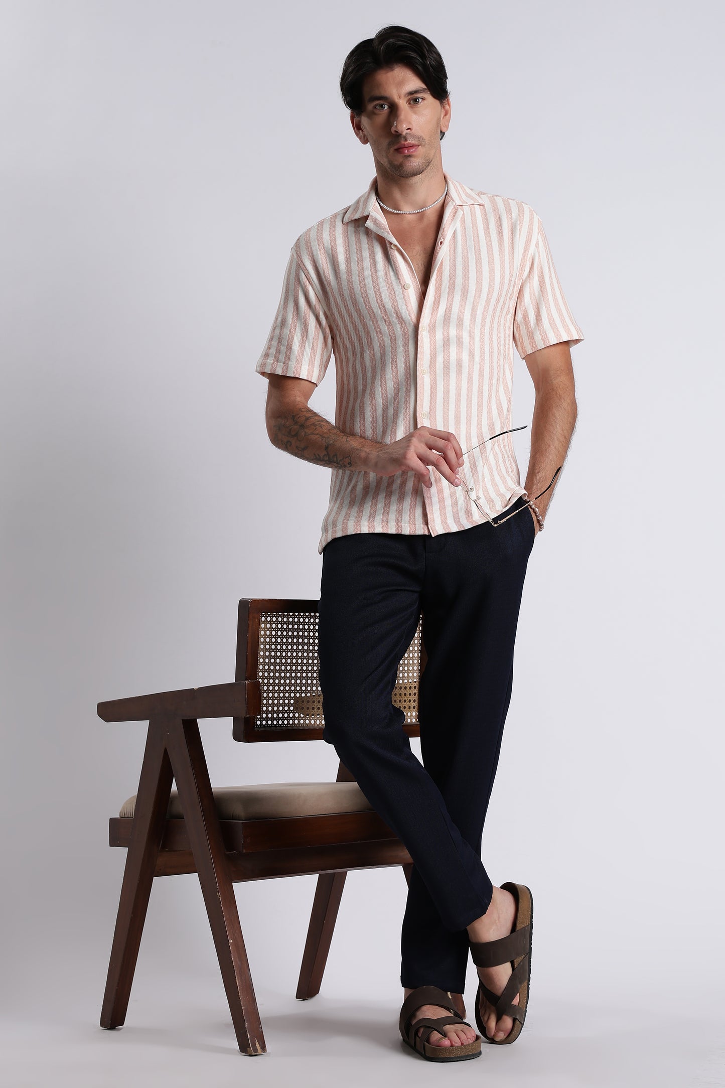 Loose Fit Textured Casual Shirt Peach