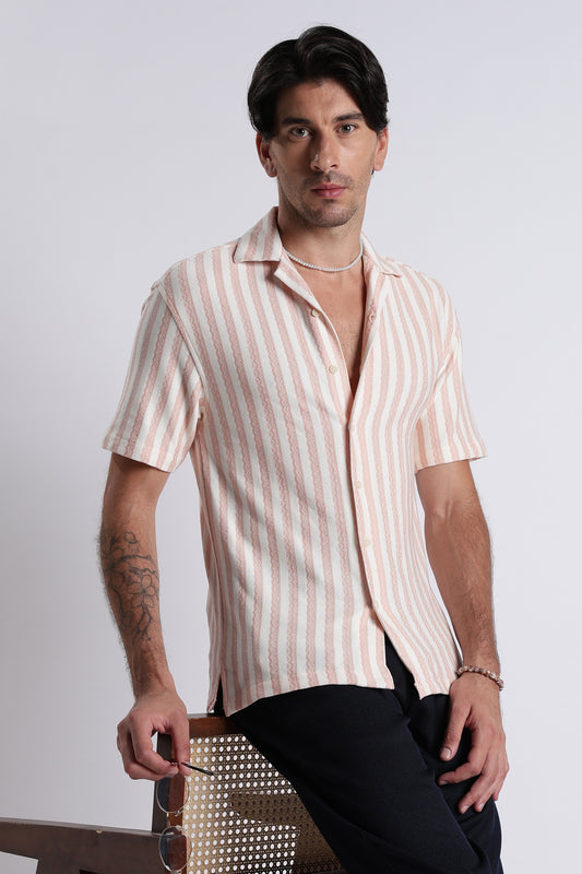 Loose Fit Textured Casual Shirt Peach