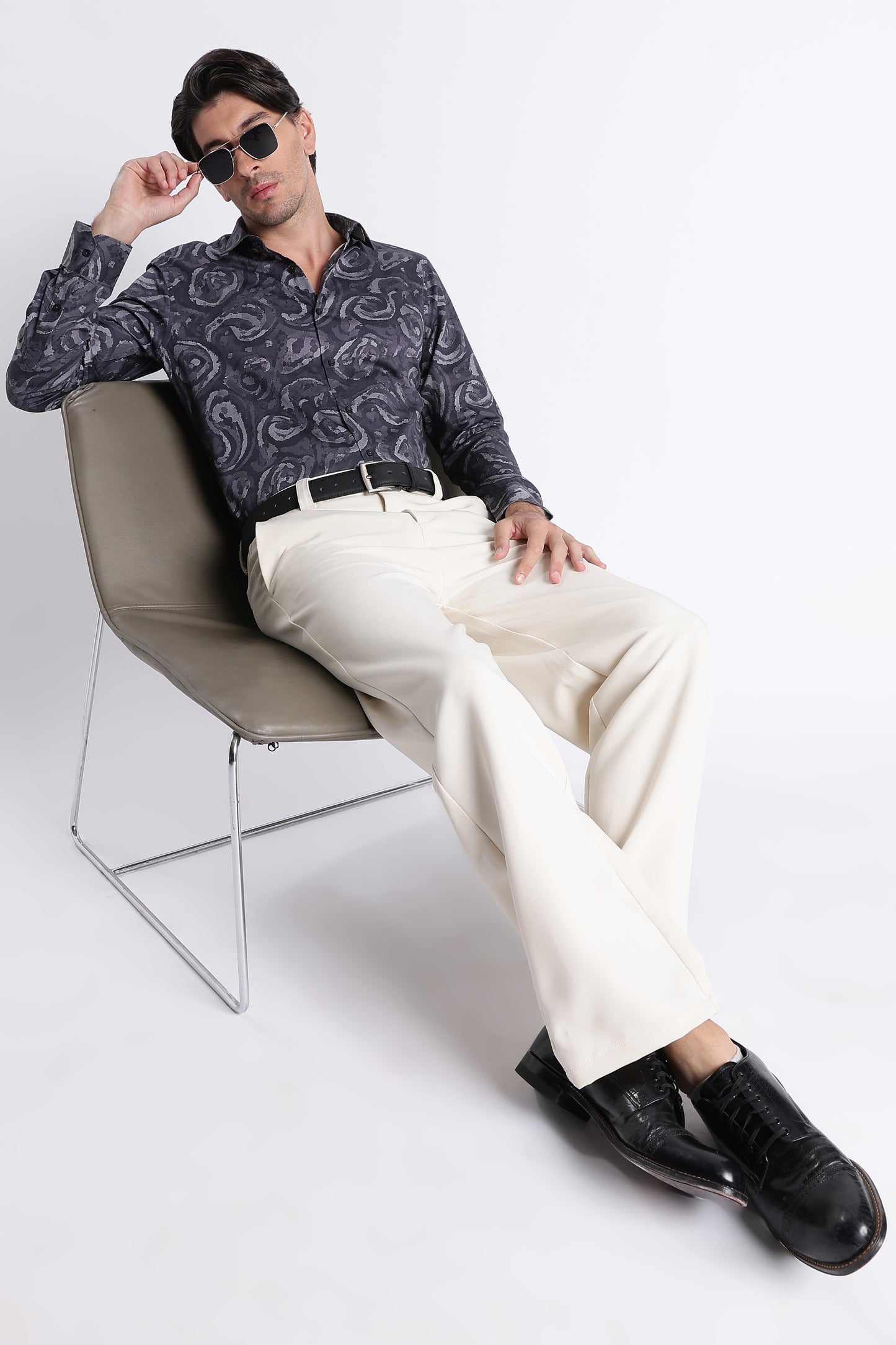 Floral Digital Print Shirt Grey