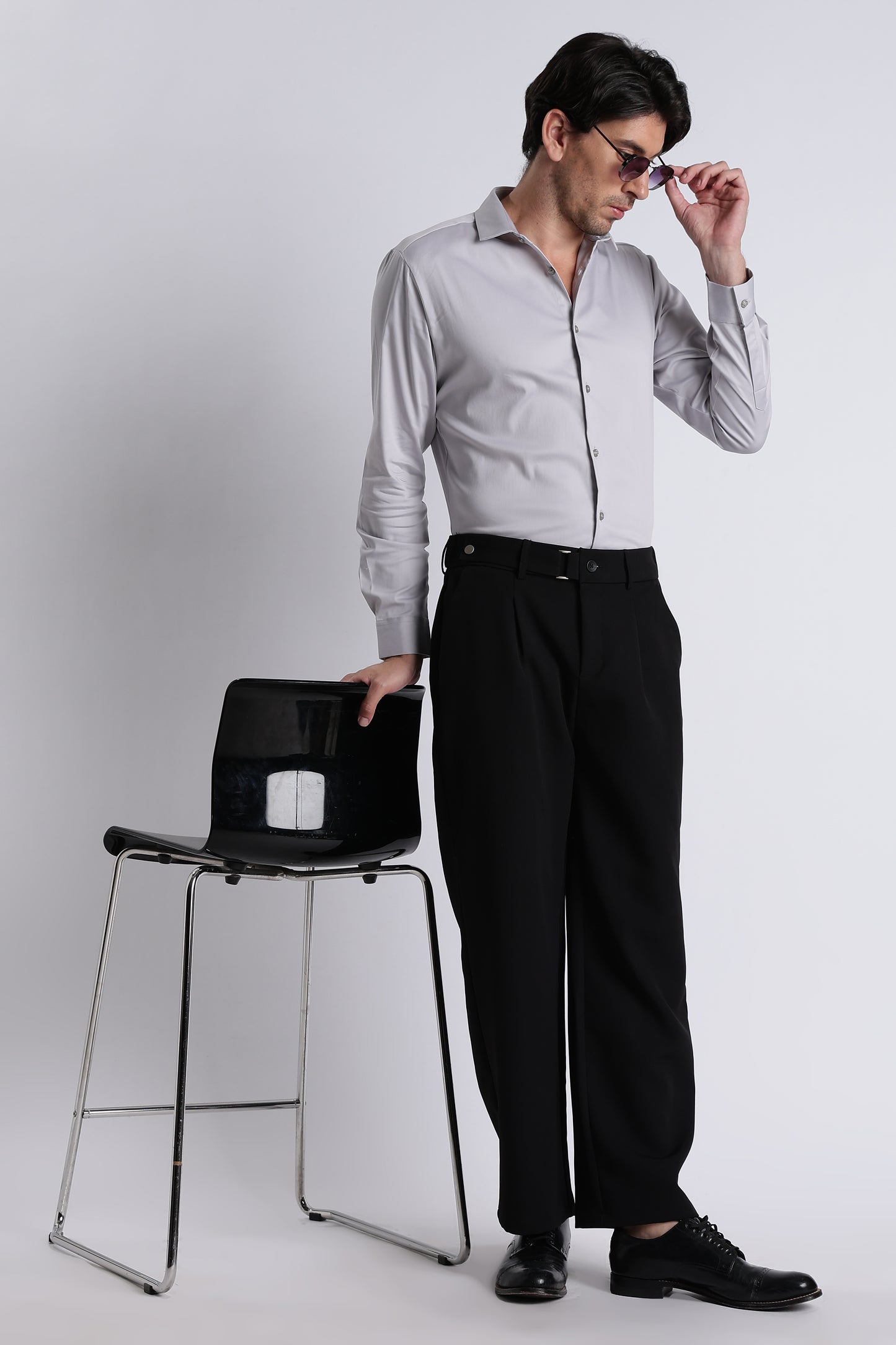 Refined Satin Finish Slim Fit Shirt Grey