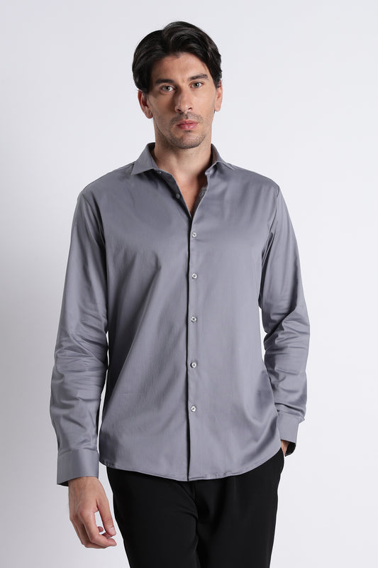 Refined Satin Finish Slim Fit Shirt Lt Grey