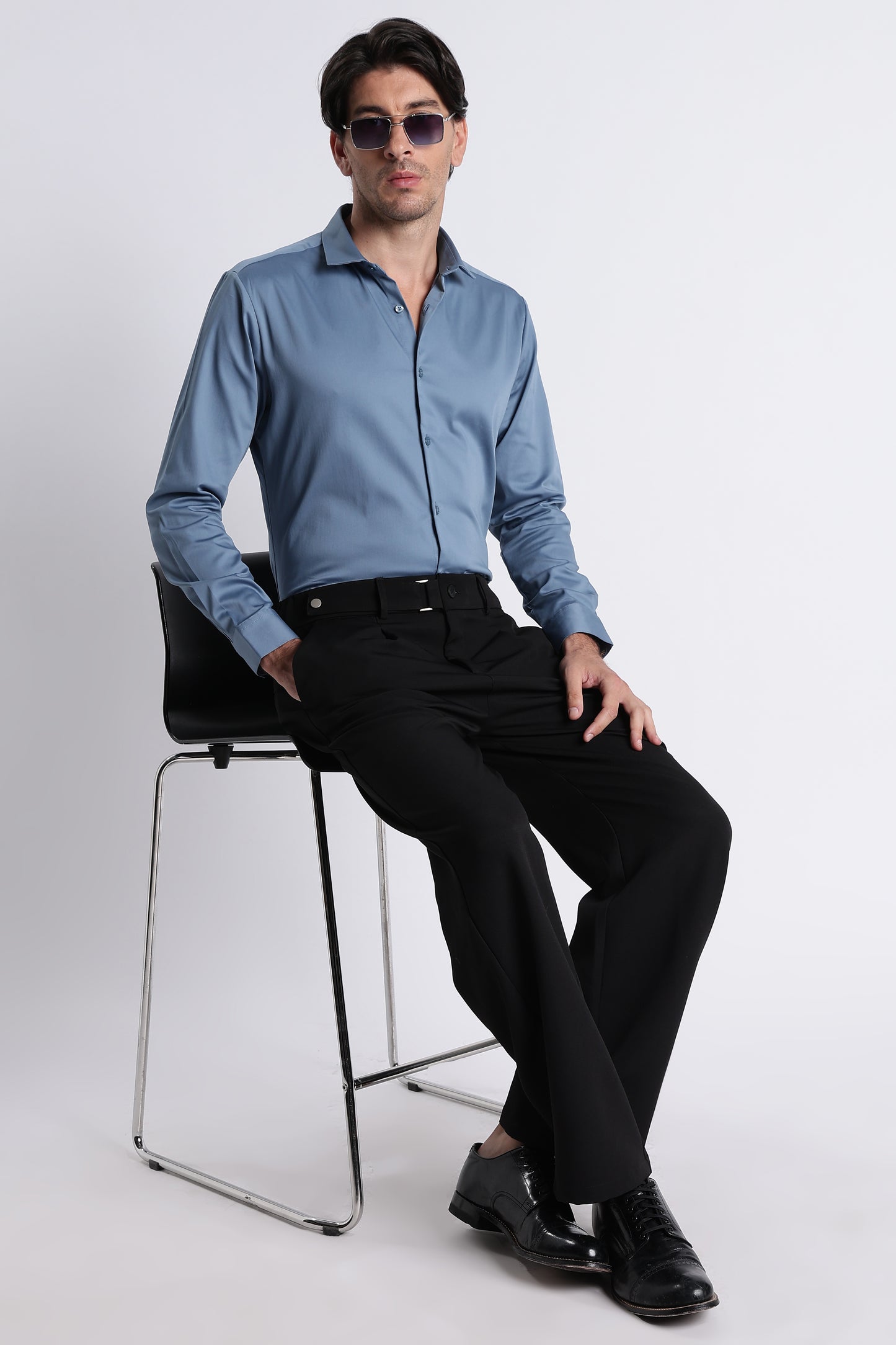 Refined Satin Finish Slim Fit Shirt Blue
