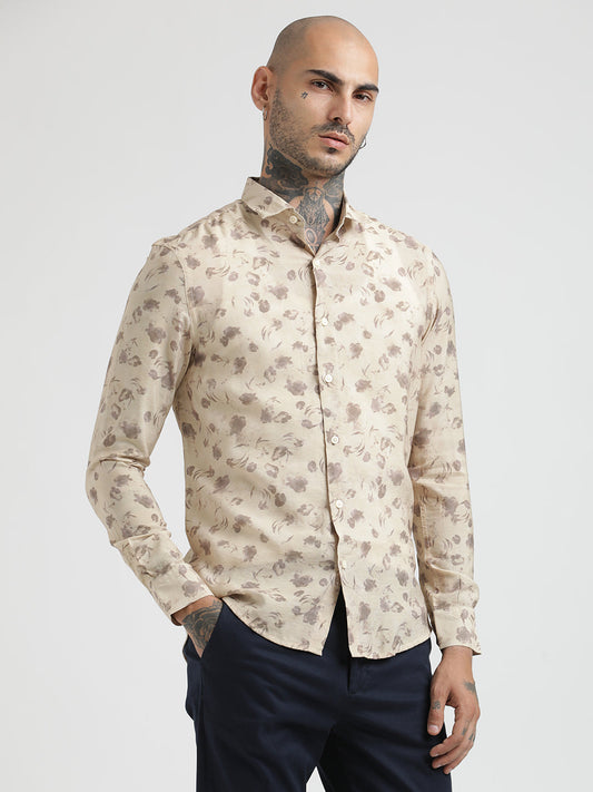 Slim Fit Nylon Shirt Beige