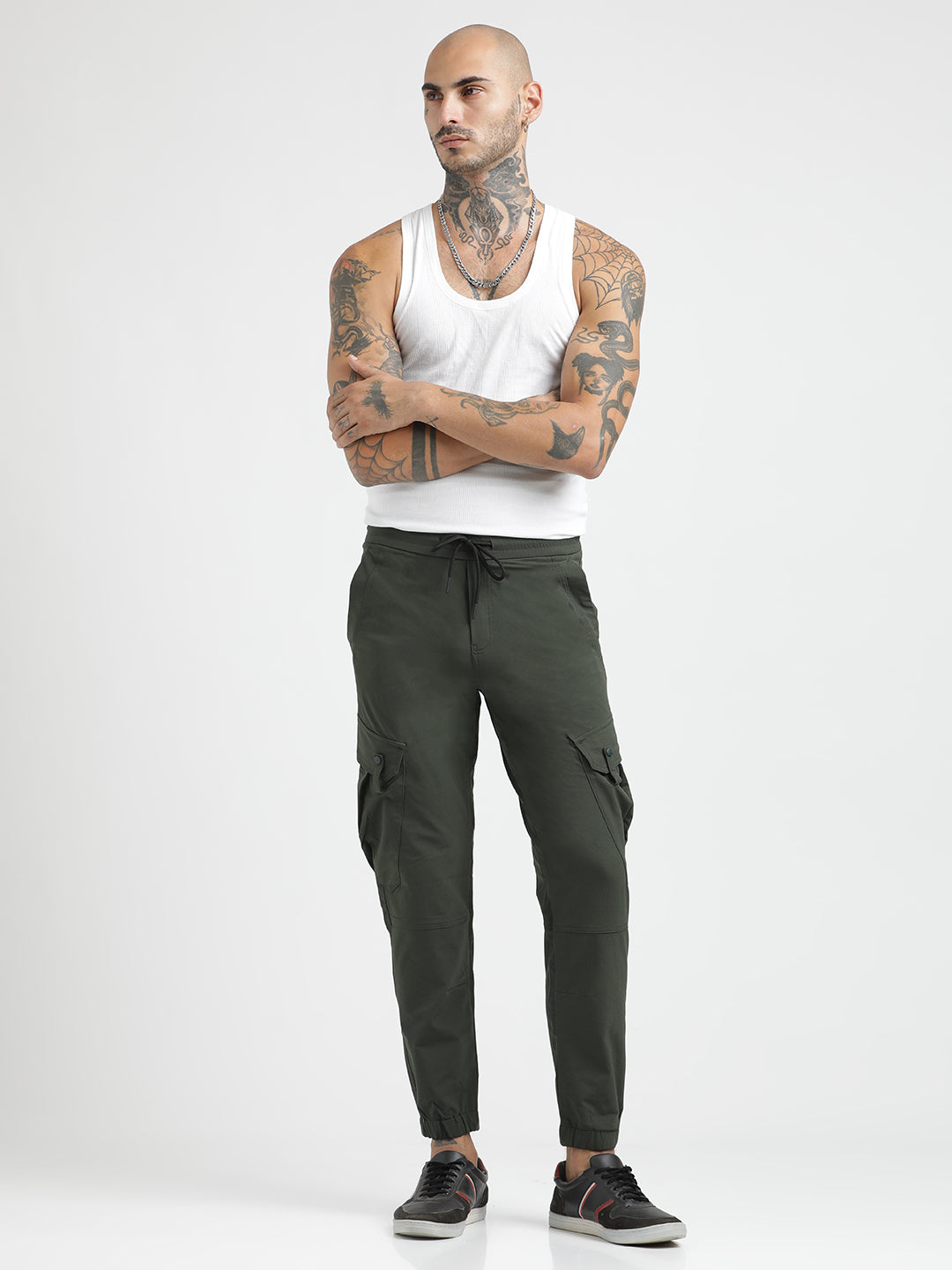 Utility Trousers with Elastic Edges Green
