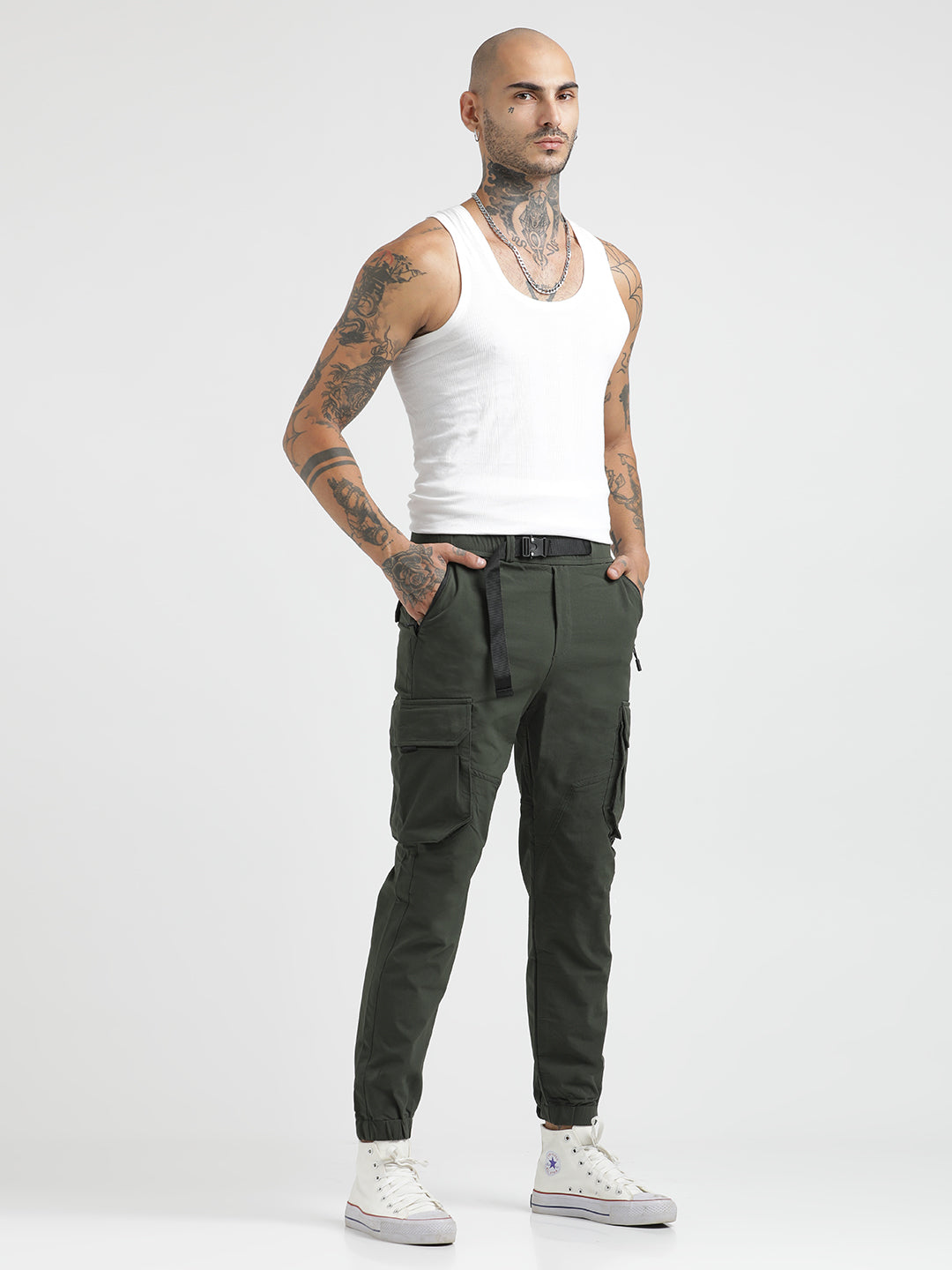 Cargo Joggers with Multi-Pocket Design Green