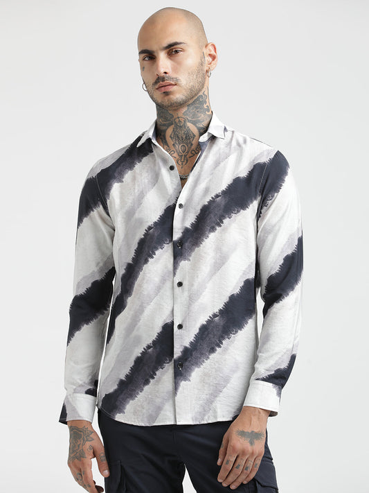 Nylon Digital Print Shirt White