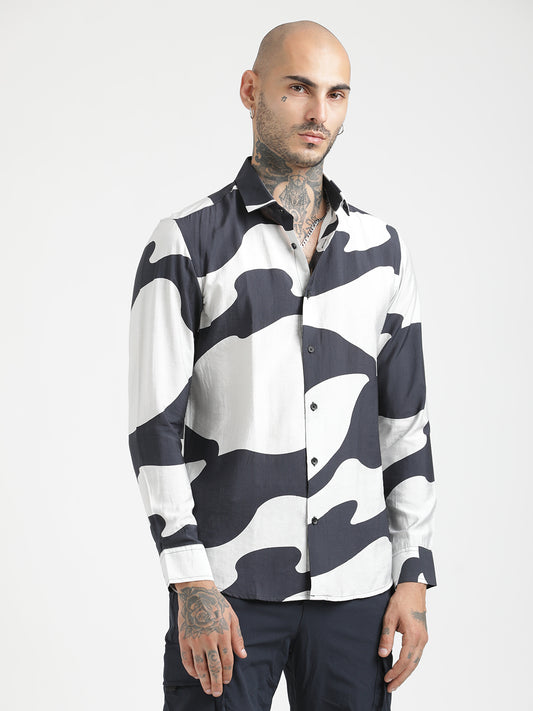 Nylon Digital Print Shirt Black