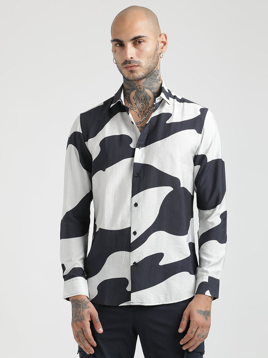 Nylon Digital Print Shirt Black
