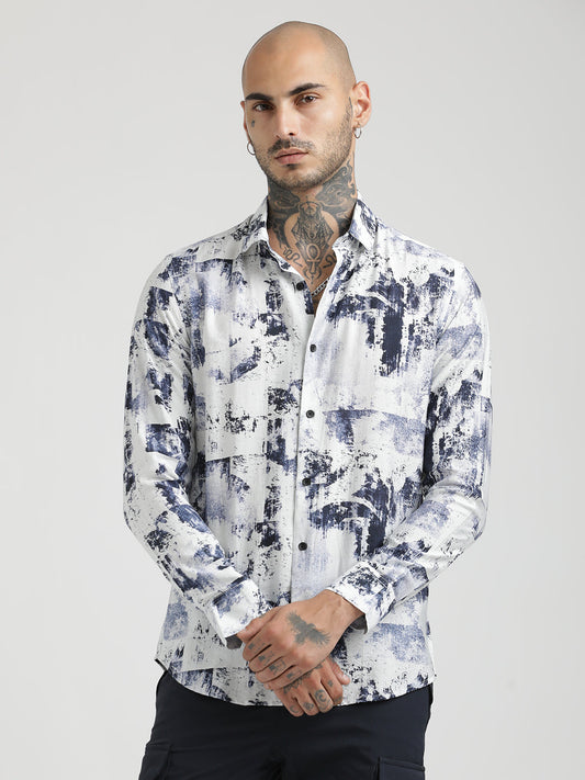 Nylon Digital Print Shirt Navy