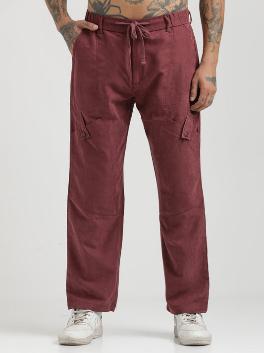 Velvet Cargo Trousers Maroon