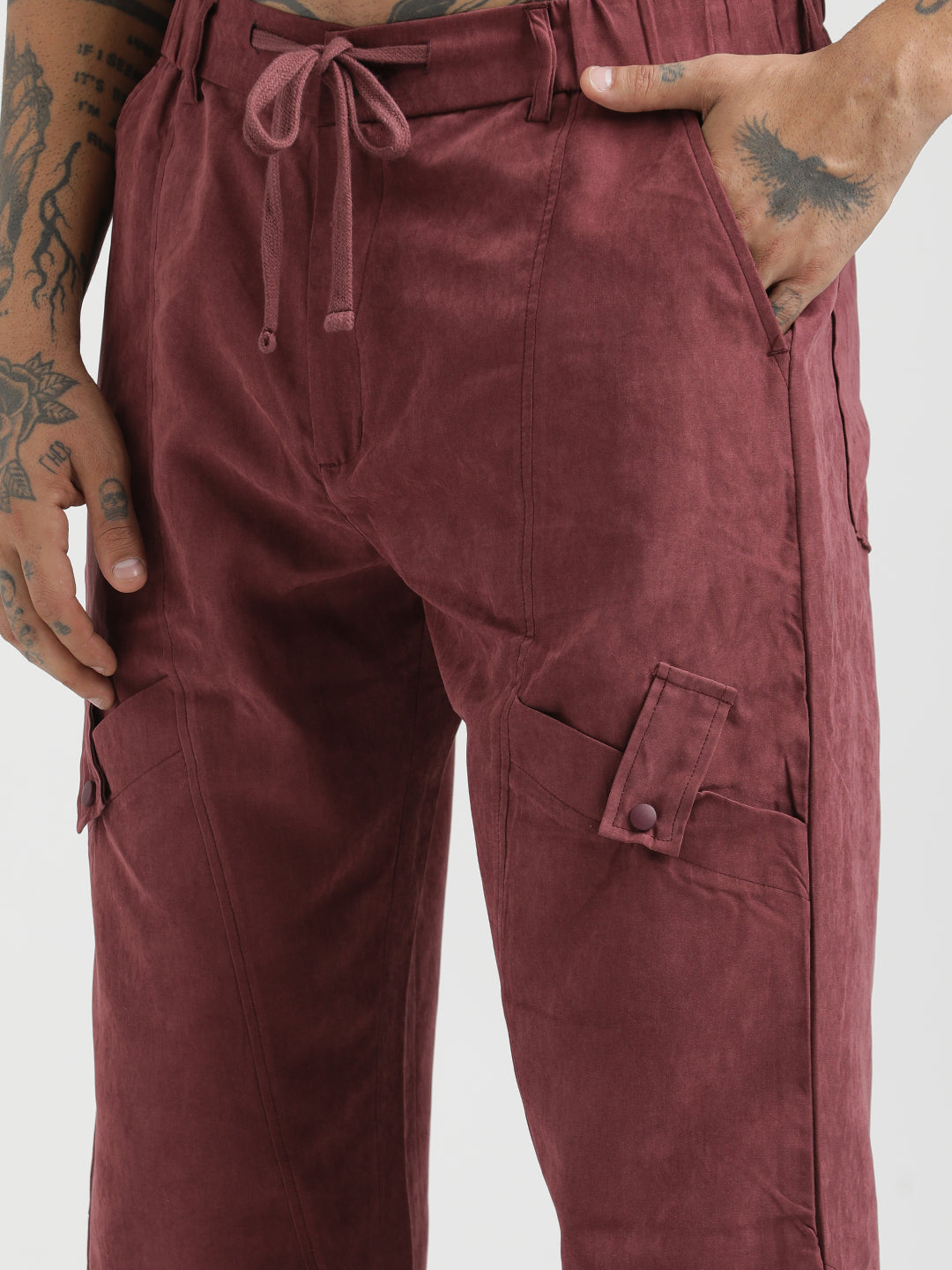 Velvet Cargo Trousers Maroon