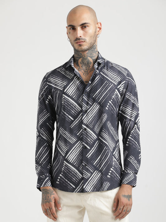 Nylon Digital Print Shirt Black