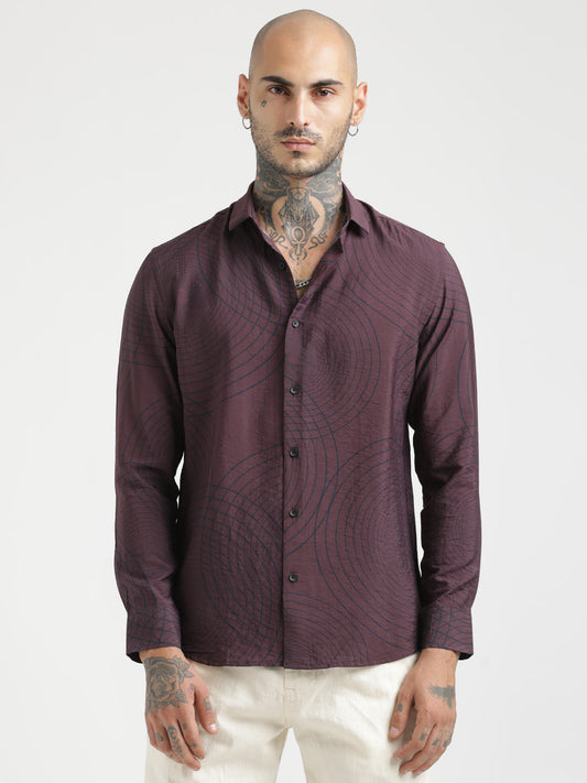 Nylon Digital Print Shirt Maroon