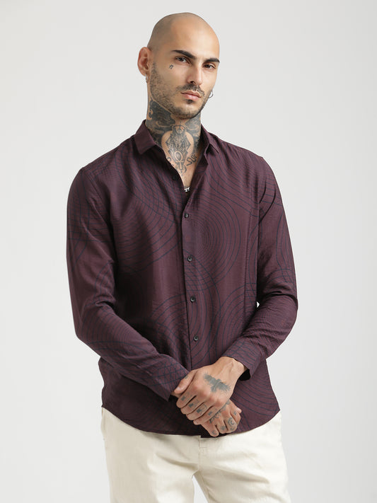 Nylon Digital Print Shirt Maroon